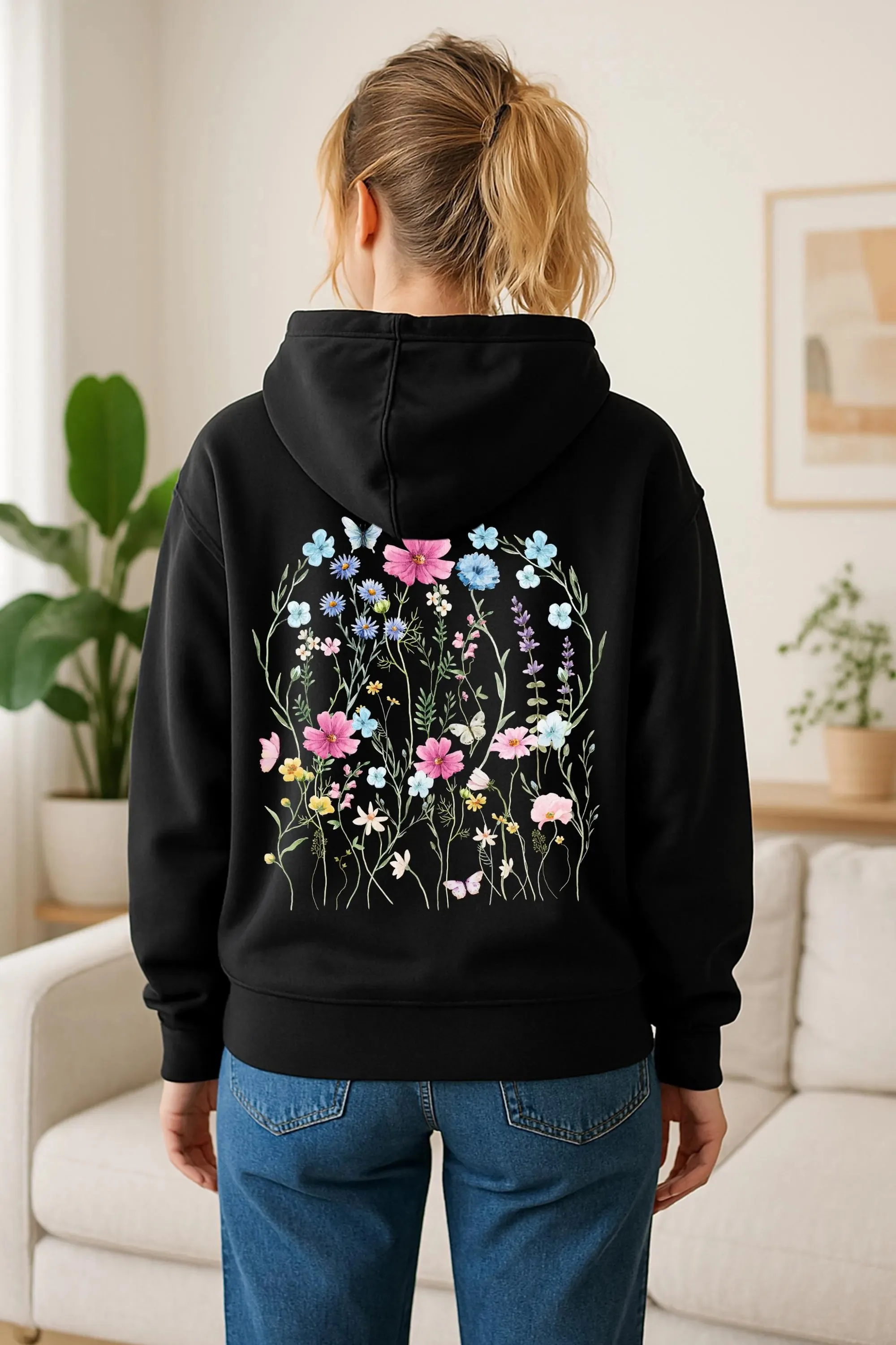 

Осенне-зимняя романтическая толстовка «Enchanting Wildflower Garden» — модная хлопковая толстовка с капюшоном, стильный цветочный принт — натуральная толстовка