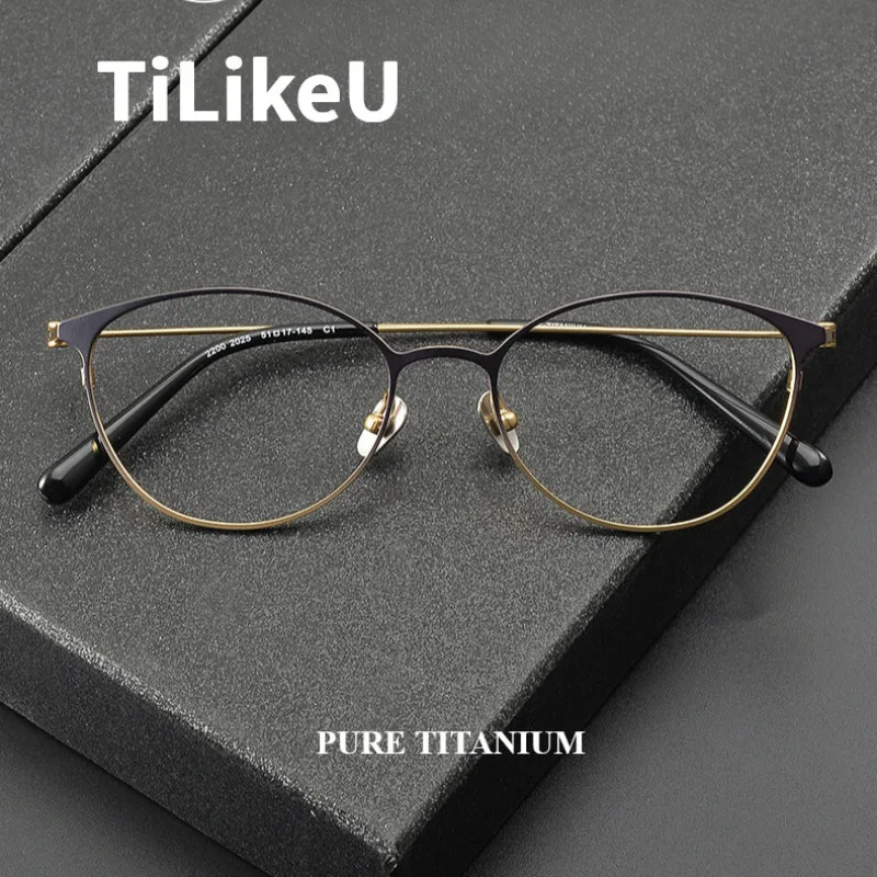 

Pure Titanium Oval Small Frames Eyeglasses Myopia Women Round face literary Retro Anti-blue Light Luxury Designer Glasses 2025