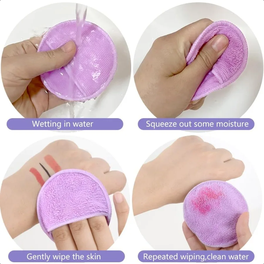 وسادات إزالة المكياج القابلة لإعادة الاستخدام لشفاه عين الوجه 16 عبوة من قفازات تنظيف الوجه المصنوعة من الألياف الدقيقة قابلة للغسل مع حقيبة الغسيل وحقيبة السفر