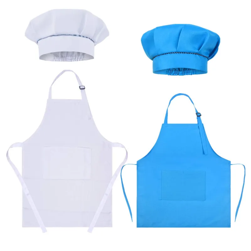 Kids Solid Color Adjustable Apron And Mushroom Hat Set Children Kitchen Chef Costume For Cooking Baking Painting Outfits