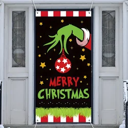 Merry Christmas Door Cover Banner Decorations Green Black Funny Christmas Hanging Banner Porch Sign Merry Christmas Porch Sign f