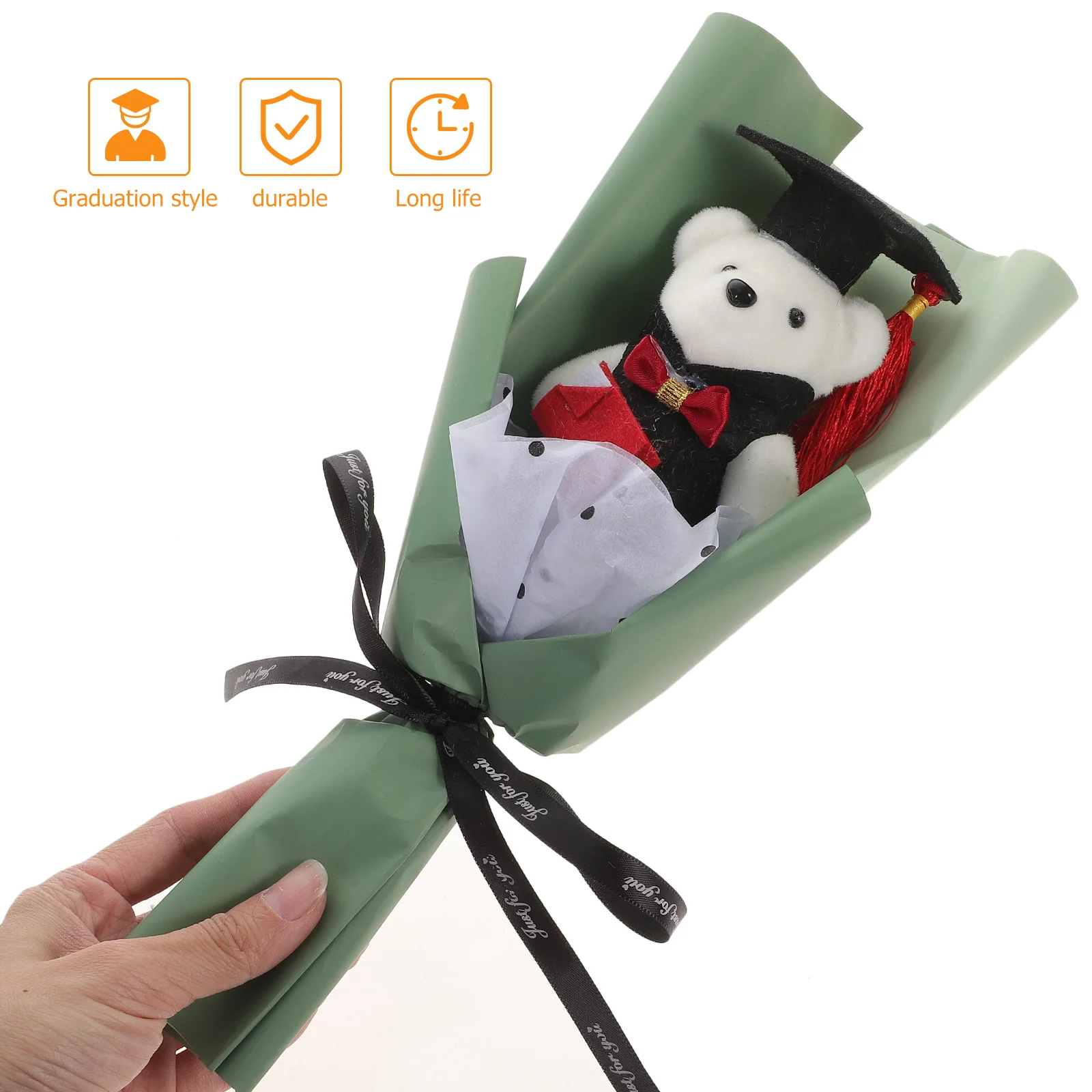 Graduation Door Banner Bear Bouquet Decoration Rose Animal Cap Green Cloth Graduates Accessories