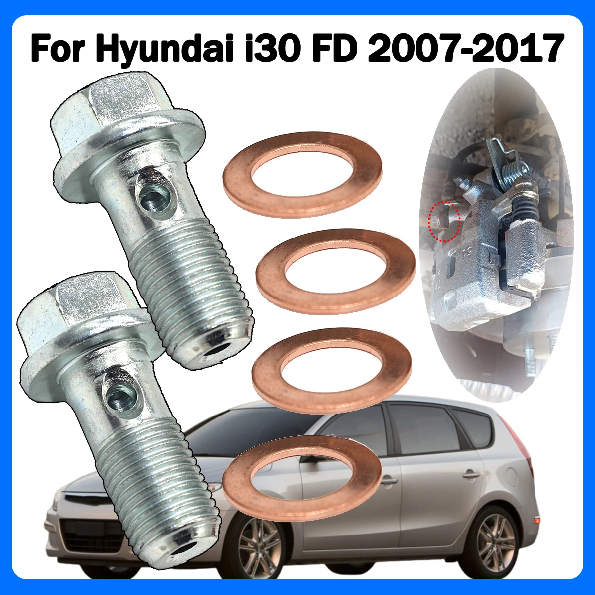 

Front Left Right Rear Brake Hose Lines Banjo Fittings Bolts Copper Sealing Crush Washers Repair Kit For Hyundai i30 FD 2007-2017