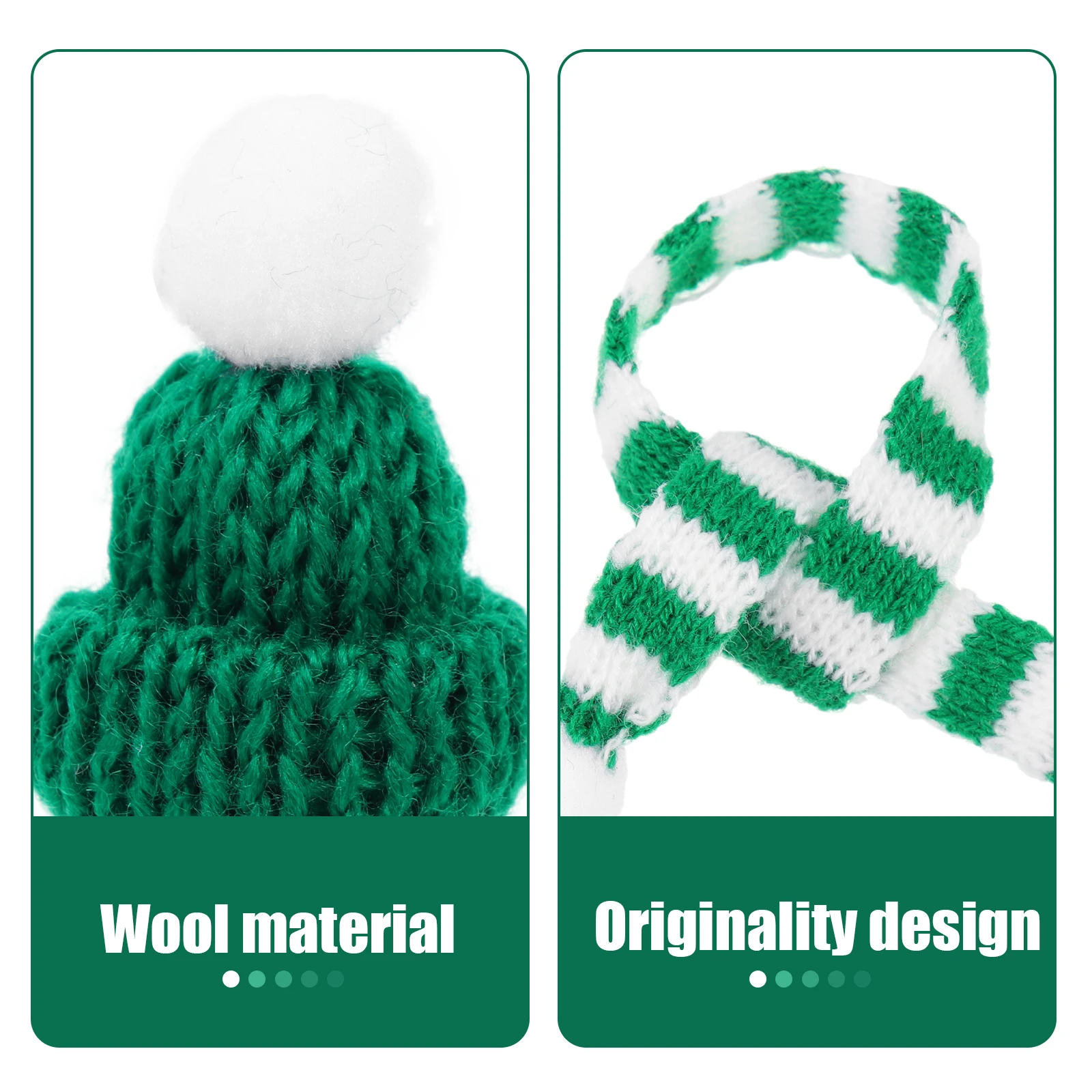 

5 set Mini Christmas Wool Scarf Hat Set for Wine Bottles Holiday Decorations Green White 23cm Festive Party naments