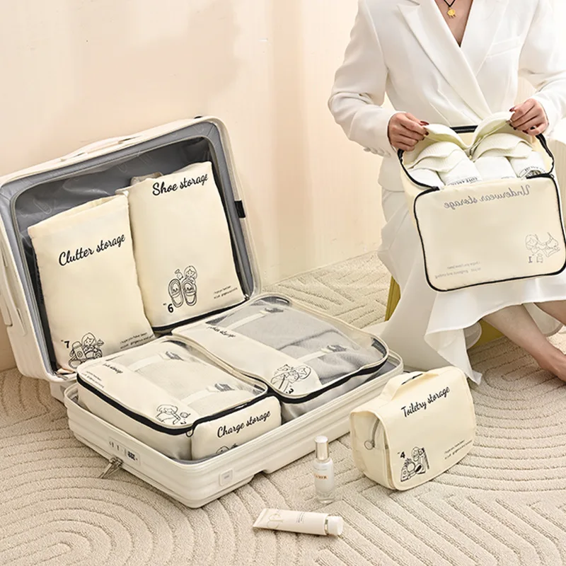 Travel Storage Bag Set of Seven Thickened Cosmetic Clothes Shoes Separation Bags Luggage Organizer Polyester for Trip