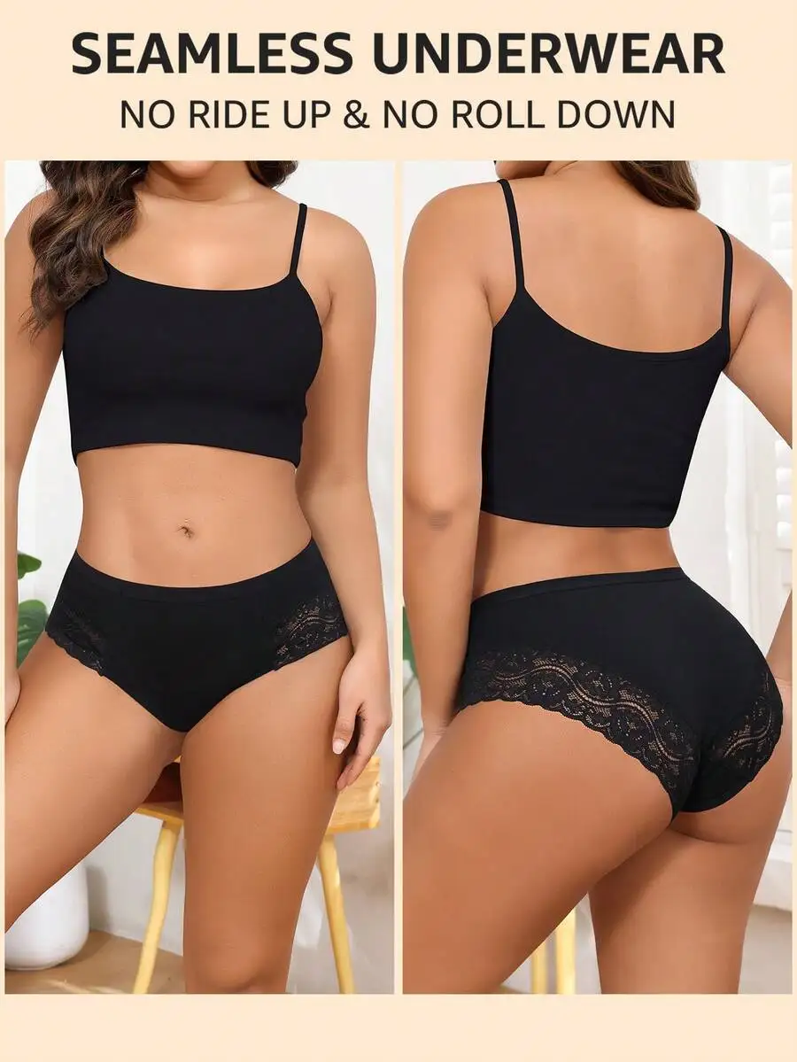 

Black Lace Cheeky Bikini Panties Women Soft Stretch Hipster Briefs Seamless No Ride Up