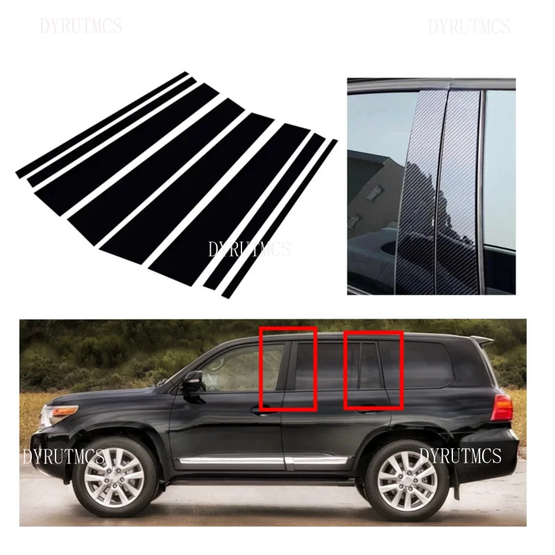 

Glossy Black Silver Carbon Pillar Post Fit For Toyota Land Cruiser J200 2008-2021 Door Window Column BC Trim Stickers Cover