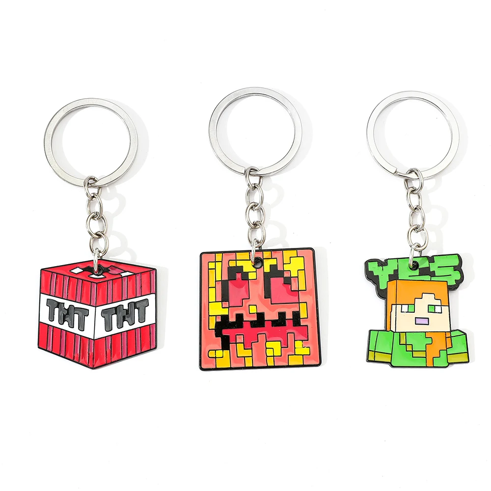 Cute Pixel World Enamel Keychain Pendant Game Movie Periphery Accessory for Fans And Friends Gifts