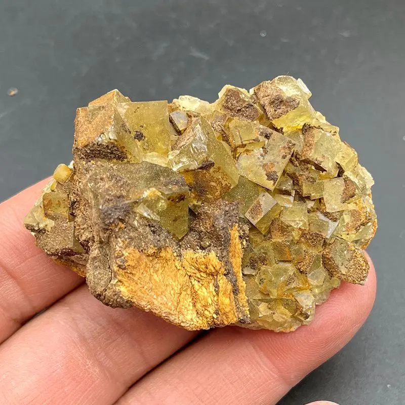 Natural yellow fluorite and pink barite symbiosis crystal ore furniture garden accessories wind water healing stone