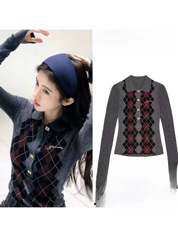 

Женский вязаный свитер с воротником и ромбовидным узором, облегающий длинный свитер, внутренняя одежда irt, повседневная одежда, осень-зима