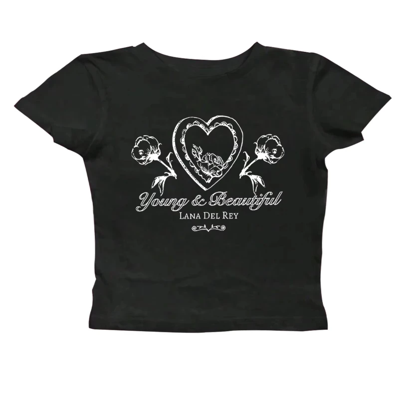 Lana Del Rey Young and Beautiful Baby Tee Lana Del Rey Merch Women Cropped Fitted Shirt Graphic T Shirts Fashion Summer Y2K Top