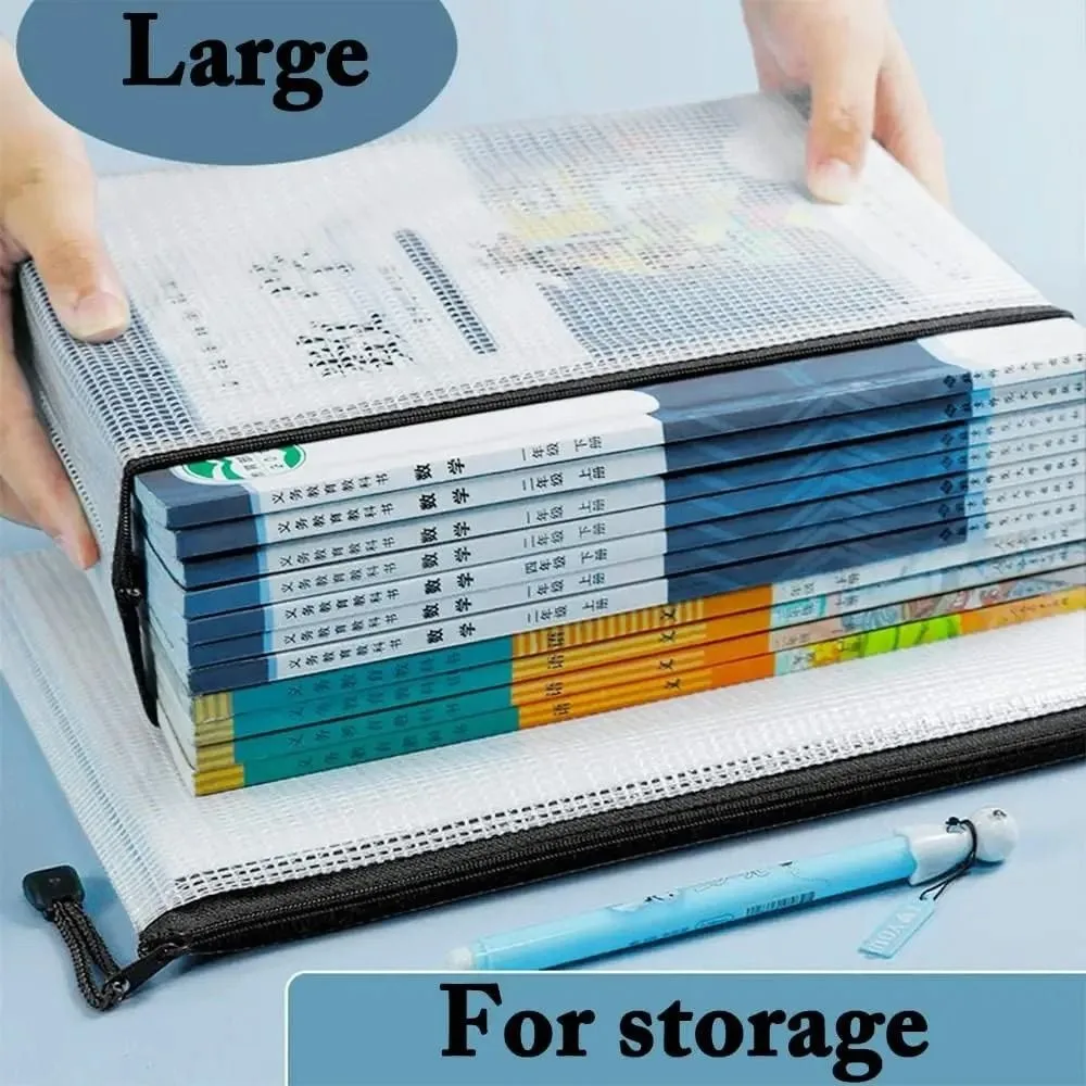 Waterproof Stationery Storage Bag New Large Capacity A4 Mesh Zipper Pouch Zippered File Bags