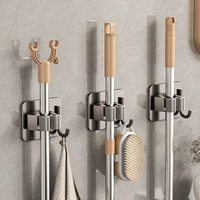 4PCS Stainless Steel Household Storage Rack Bathroom Nail-free Hook Wall-mounted Mop Storage Rack Waterproof Broom Rack