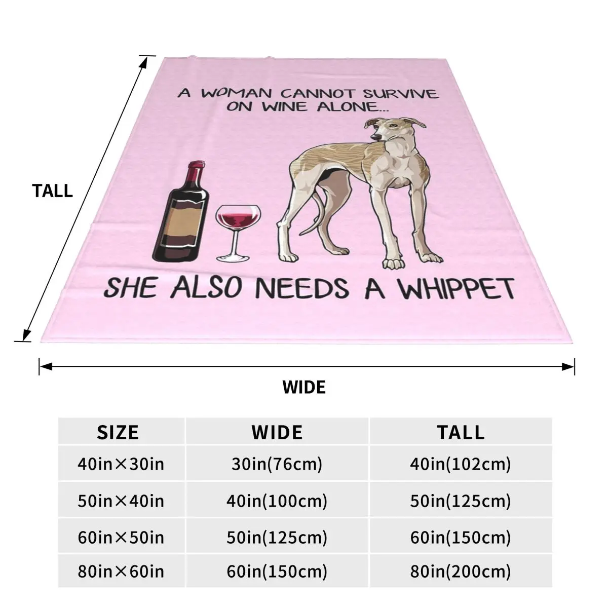 Whippet Dog And Wine Funny Gift For Dog Mom Blankets Soft Warm Flannel Throw Blanket Plush for Bed Travel Home Couch