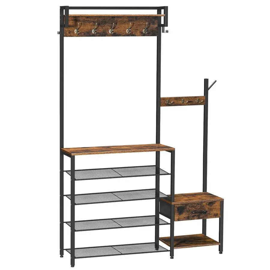 Albero da ingresso, appendiabiti da ingresso, panca per scarpe, scarpiera e appendiabiti per ingresso, appendiabiti da ingresso, con cassetto in tessuto non tessuto, per