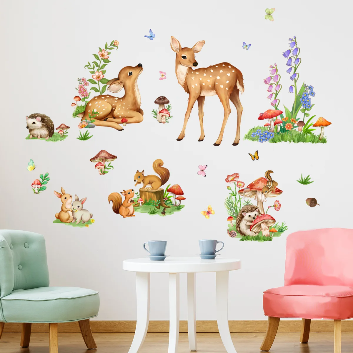 2pcs Plant Flower Cartoon Animal Wall Stickers Background Wall Living Room Bedroom Study Decorative Mural Wall Stickers Ms6212