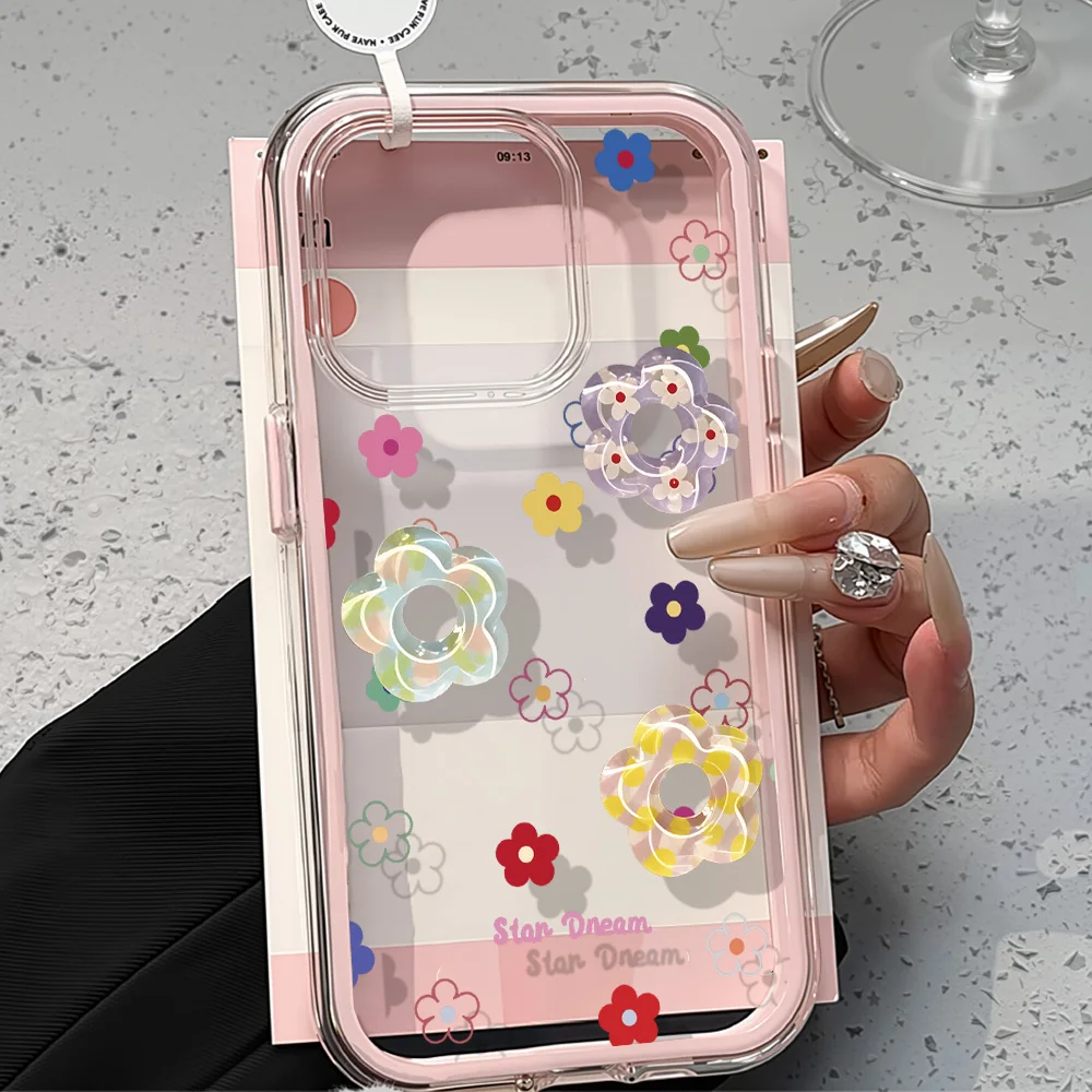 2-in-1 Candy Color Handyhülle für iPhone 17 Pro Max 13 16 11 15 14 12 Air 17promax Silikon Transparent Blumen Funda Cover