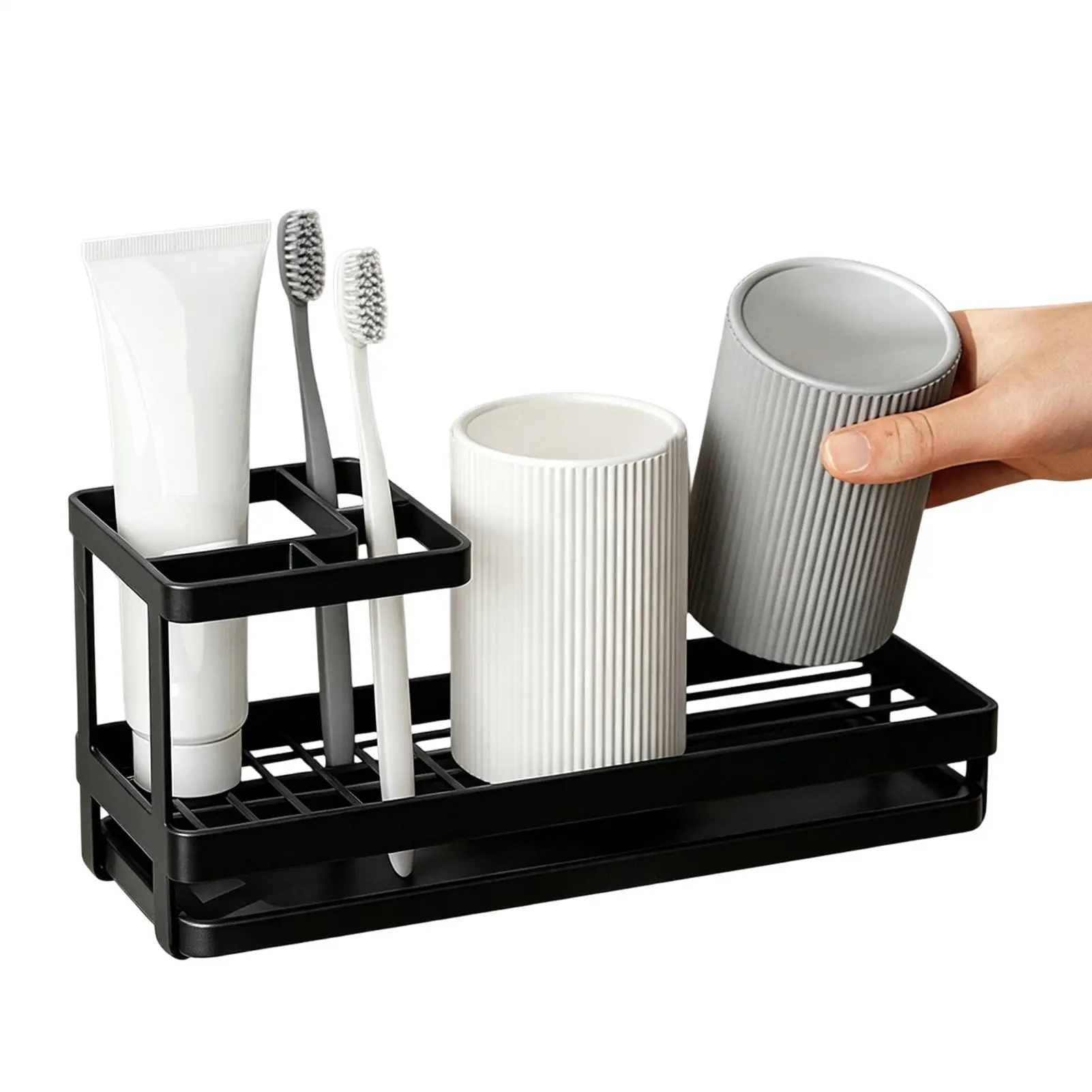Bathroom Toothbrush Holder 4 Slots Rustproof Metal Storage Holder Bathroom Countertop Organizers For Cups Razors Cotton Swab Box