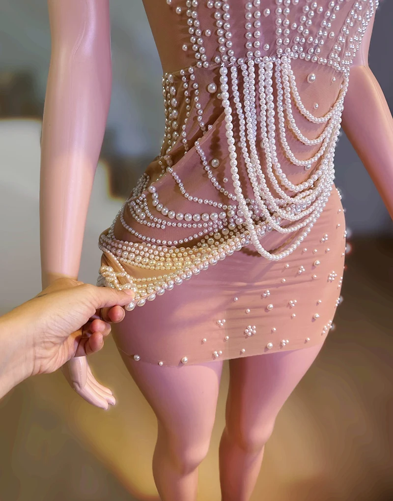 진주 파티 드레스 나이트클럽 바 공연 의상 럭셔리 생일 드레스 고고 댄서 의상 여성 페스티벌 의상 yj009