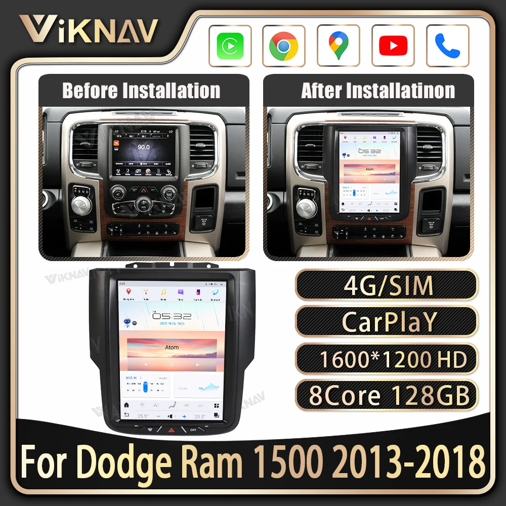 Touch Screen Car Radio For Dodge Ram 1500 2013-2018 Newest Generation Carplay GPS Navigation Multimedia Stereo Player Head Unit