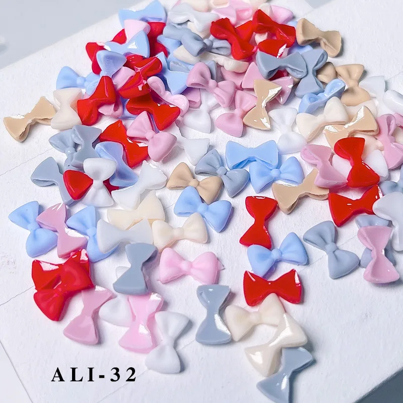 100PCS Mixed Color Five Petal Flower 3D Butterfly Heart Resin Bow Nail Art Accessories French Ballet Princess Decoration Charms