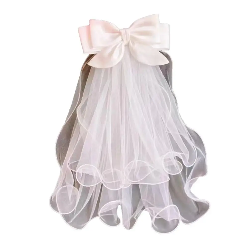 Photograph Minimalist Simple Tulle Sweet Bow Two Layers Wedding Gauze Bride Accessories Bride's Head Gauze Bridal Veil