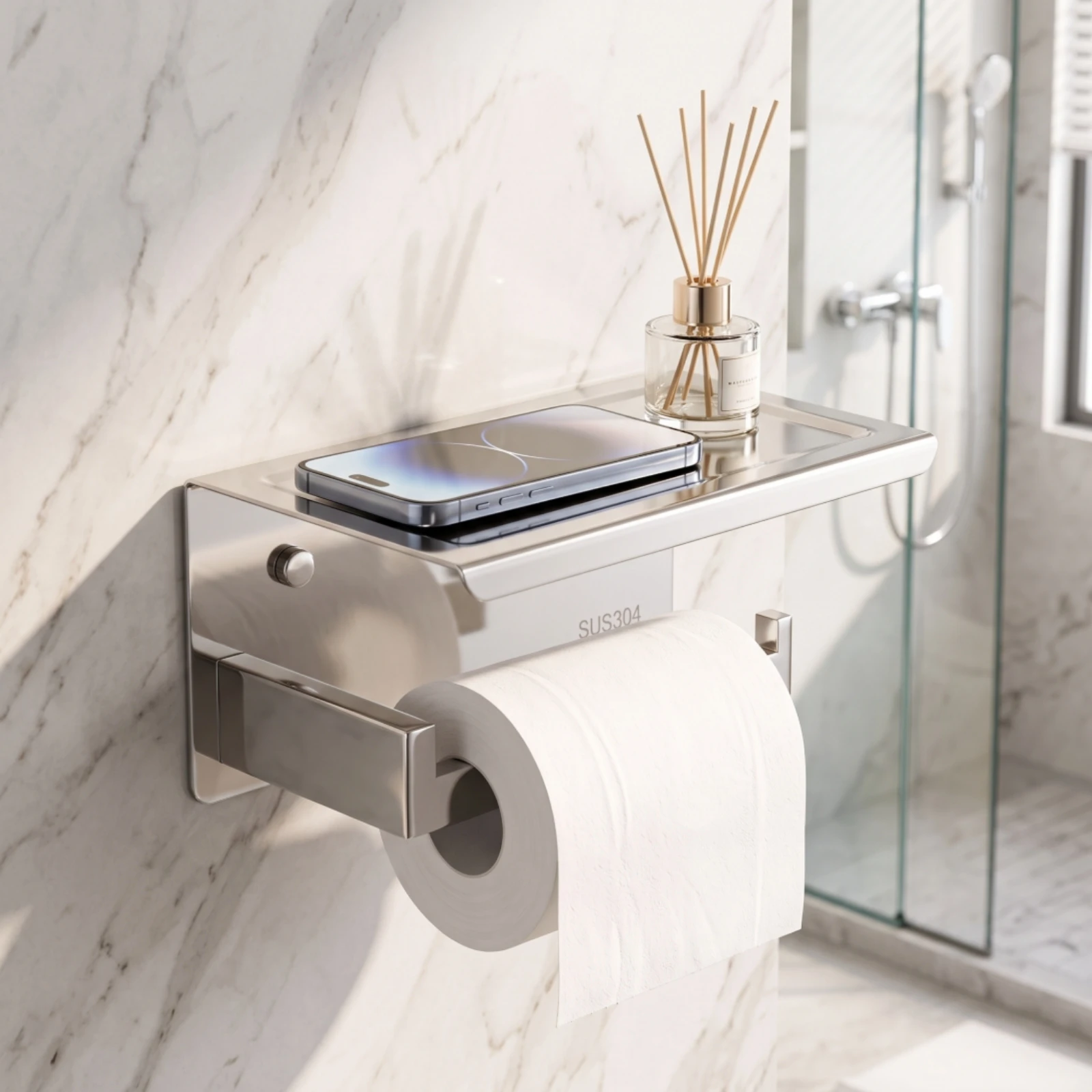 Wall-Mounted Bathroom Tissue Holder Holder with Shelf Rustproof Bathroom Tissue Holder Holder with Shelf Bathroom Accessory