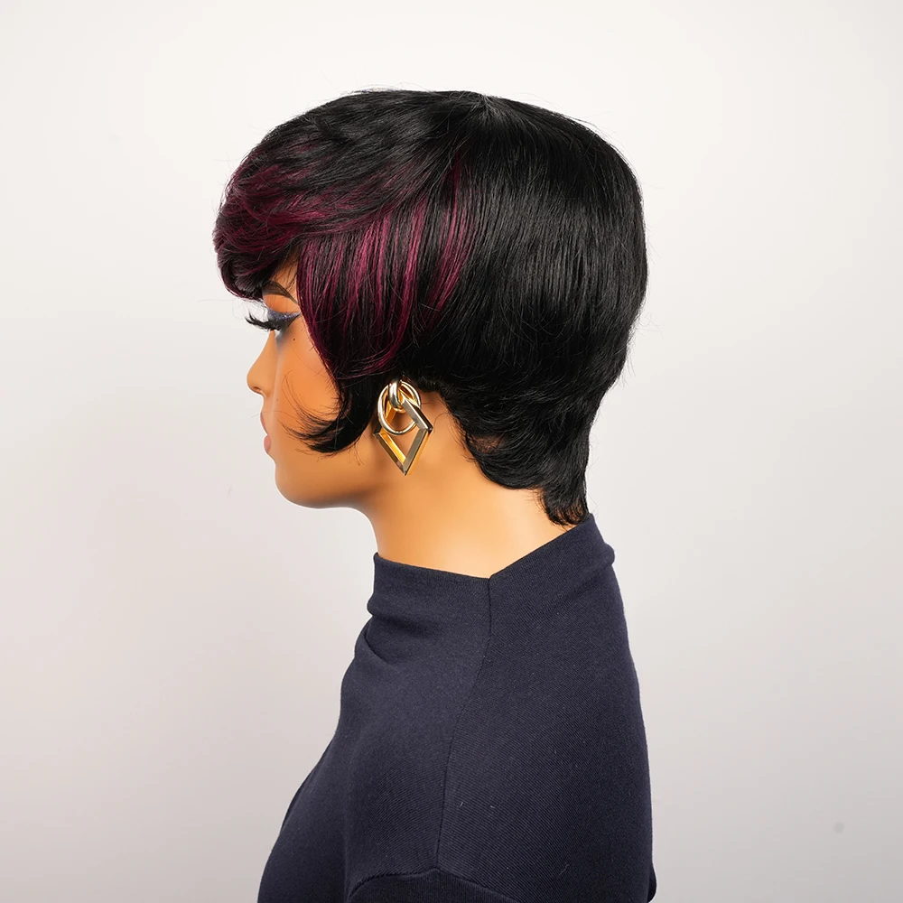 خصلات الشعر المستعار الإنسان القصير 6 في عابث قطع الباروكات شعر الإنسان غلويليس شعر مستعار الطبقات Hd الدانتيل الباروكات الأحمر يسلط الضوء على جاهزة لارتداء شعر مستعار بورجوندي #3