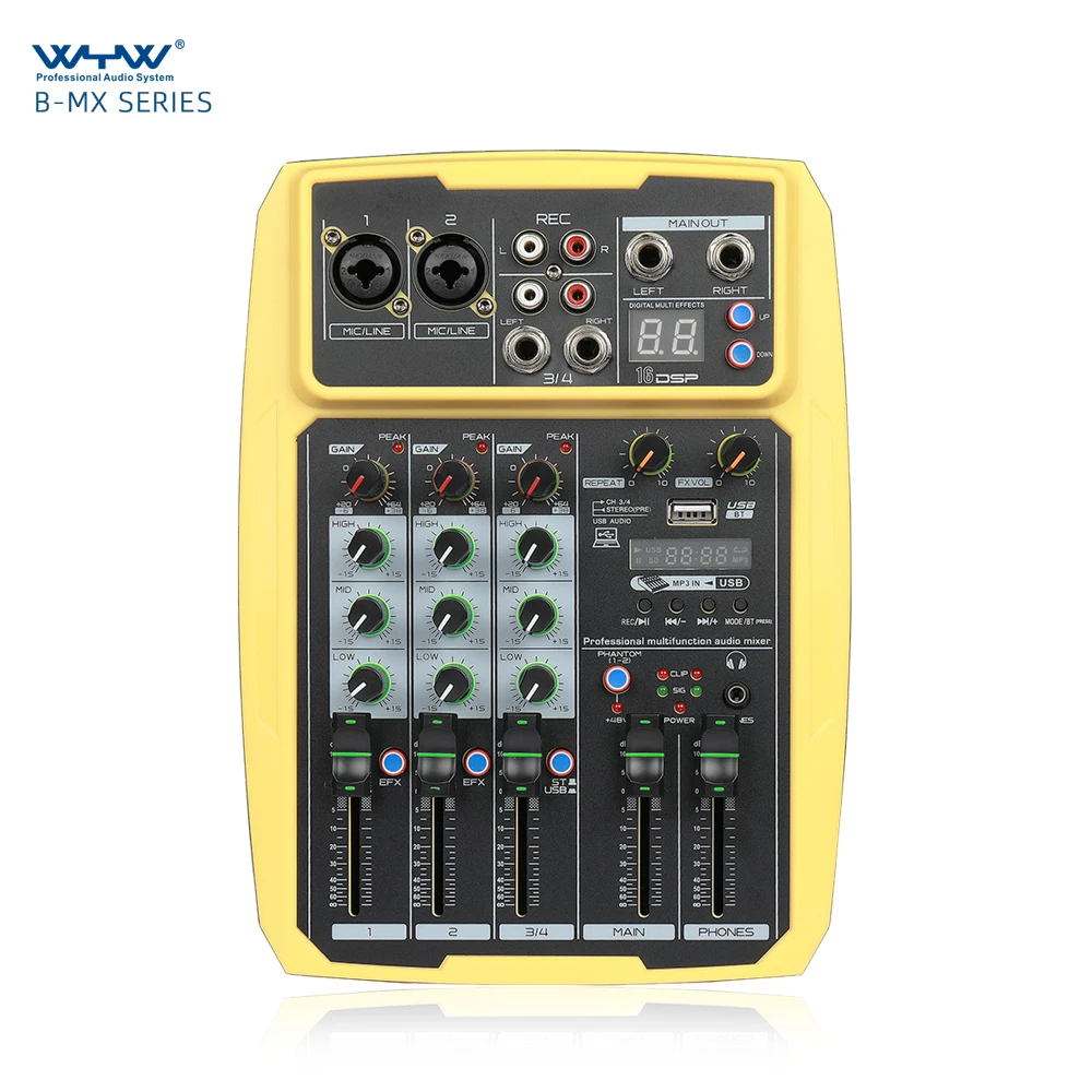 

professional 4 channels wireless connection USB audio mixer with sound card and customize color