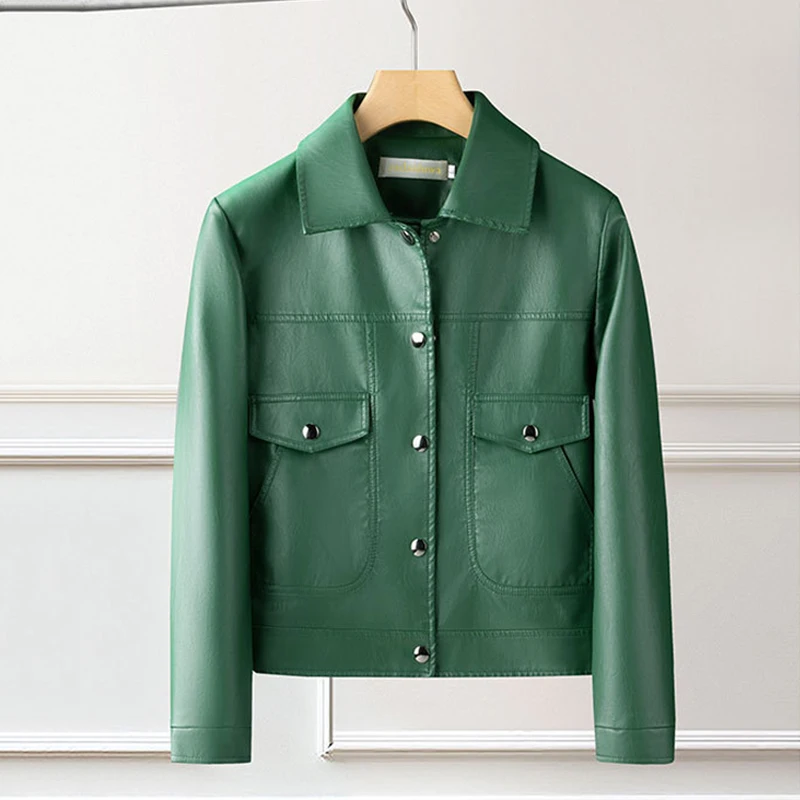 Fashion Short Coat Leather Jacket Women's Single-breasted Casual Top Outerwear Spring Autumn Streetwear Loose PU Leather Jackets