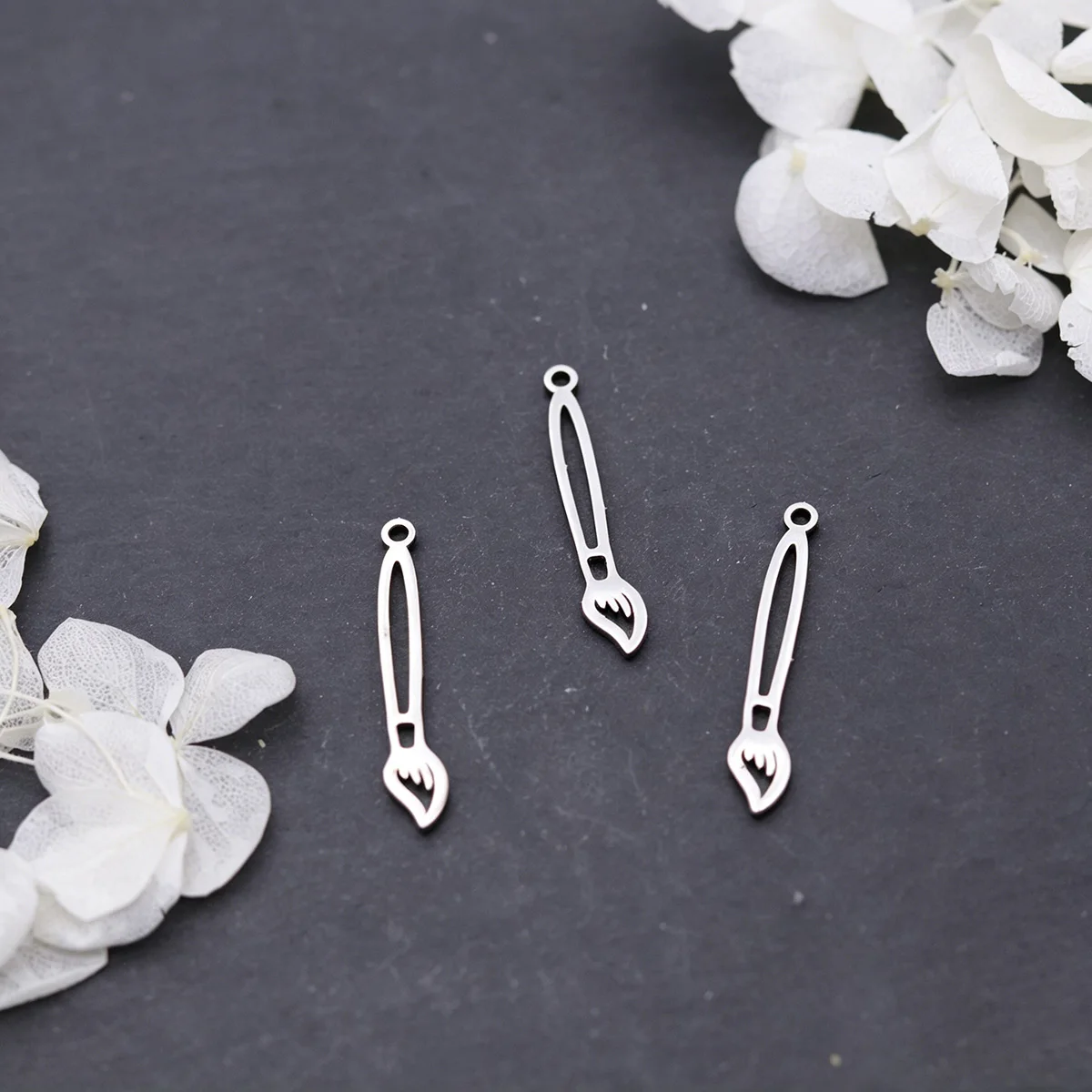 3pcs Stainless Steel Paintbrush Charms Pendants For DIY Necklace Keychain Supplies Jewelry Making Finding Accessories