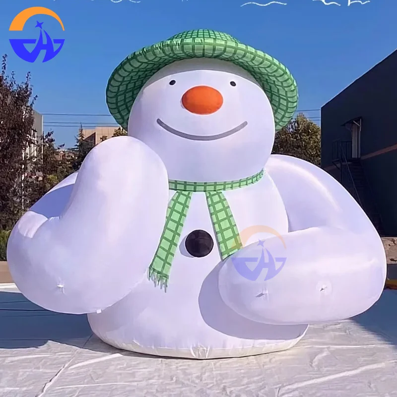 

Inflatable Half-Body Snowman with Green Straw Hat Cute Cartoon Christmas Decorative Prop for Outdoor Mall Events
