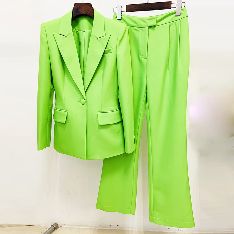 

Women Pants Suit Sets Blazer Green New Formal Office Ladies Business Jacket Wide Leg Pants Female Coats Two Piece Sets Outfits