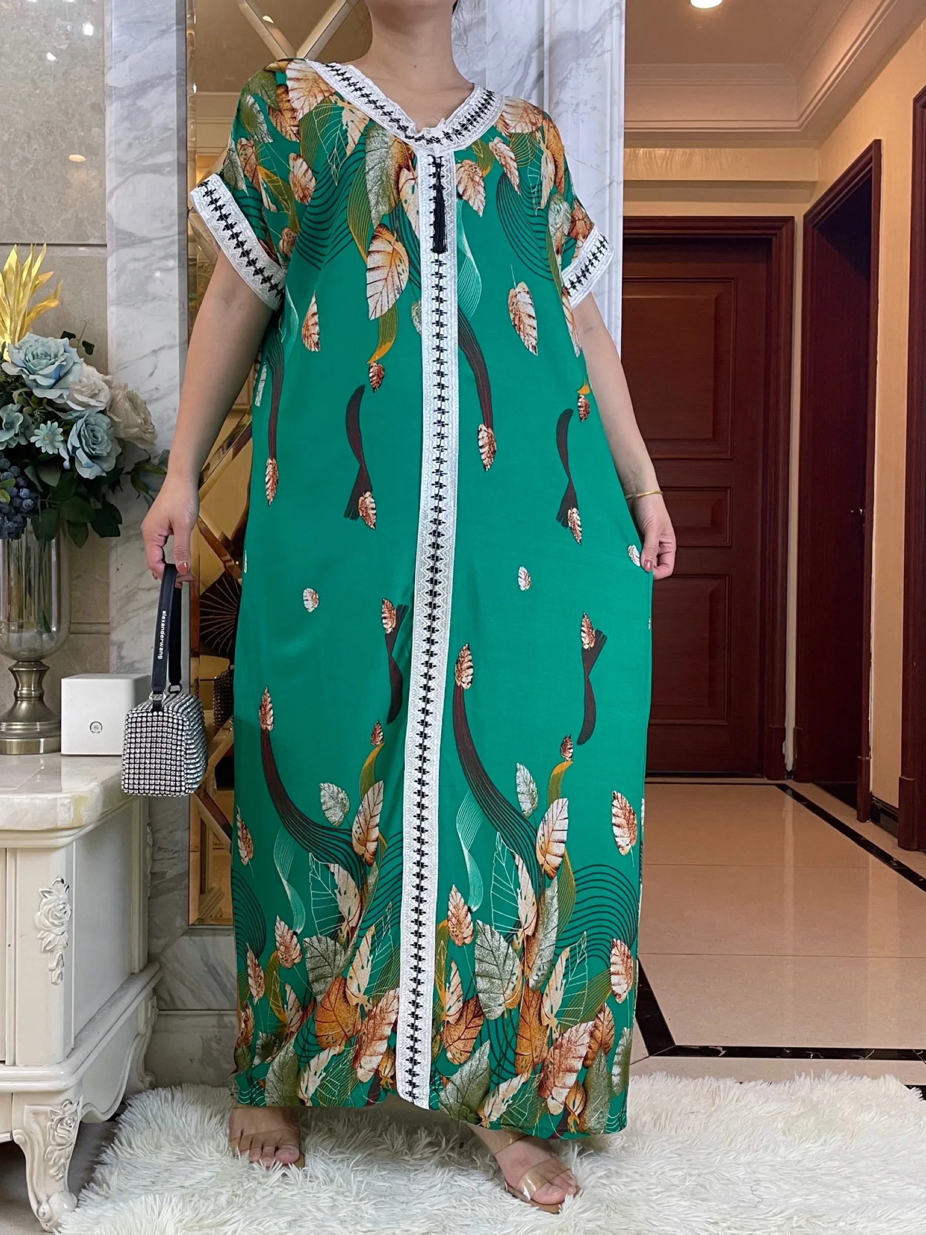 2023Casual New Pattern Cotton Women\'s Summer Short Sleeve Dresses With Scarfs African Dashiki Lady Robe Loose Kaftan Vestidos