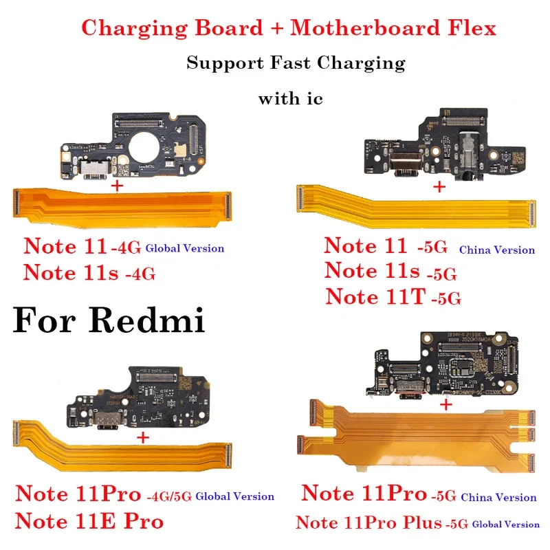 

1set Motherboard Flex USB Cable Charging Port Dock Connector Charger Board For Redmi Note 11 E 11T 11S Pro Plus 4G 5G