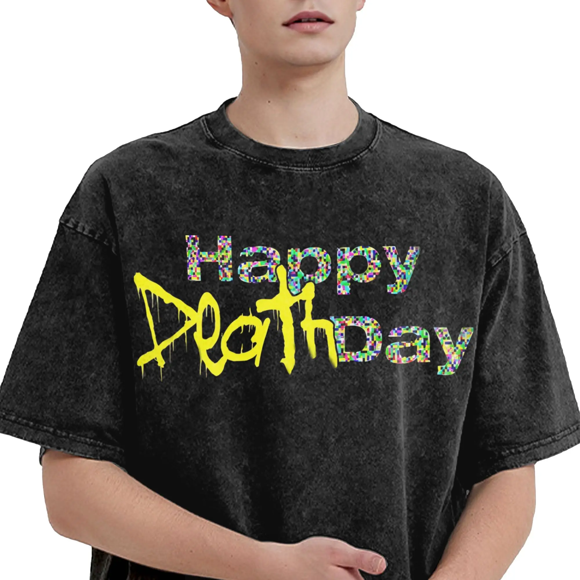 Xdinary Heroes Happy Death Day  Outfit Washed T Shirt Men Women Streetwear Hip Hop T-Shirt Summer  Tee Shirt Short Sleeve