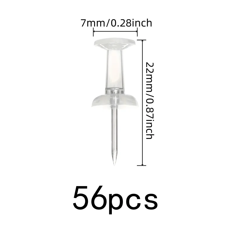 56 pcs Clear Thumb Tacks, Transparent Clear Head, suitable for DIY Wall Decoration, Easy Push Sharp Pin