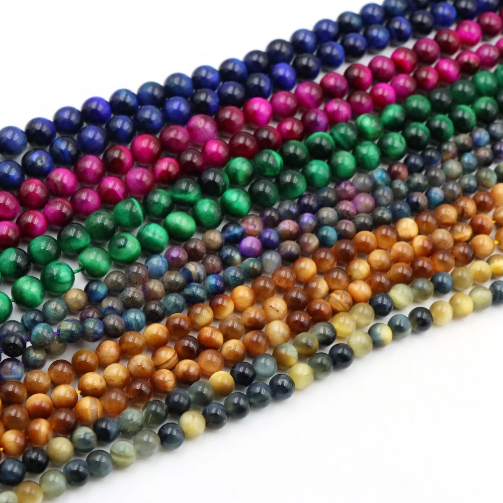 

4/6/8/10 Colorful Natural Tiger Eye Stone Bead Smooth Round Loose Spacer Bead for Jewelry Making DIY Beadwork Bracelet Necklace