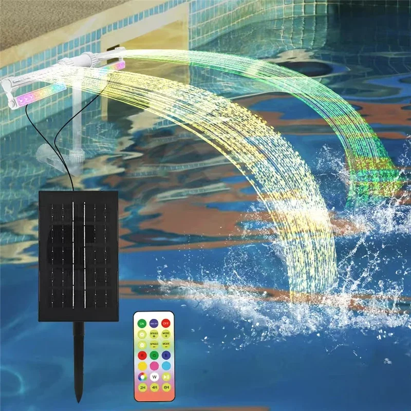 Pool Fountain with RGB LED Light Remote Control Adjustable Dual Sprays Waterfall Fountains for Outdoor Swimming Pool SPA Pond