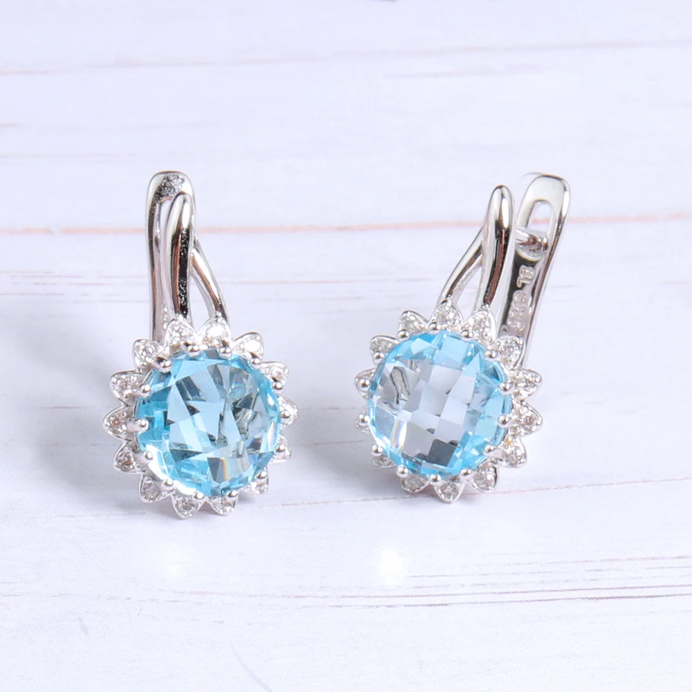 Exquisite special cut briolette Natural Sky Blue Topaz Ring Earrings Jewelry set simple design for girls and women Daily wear