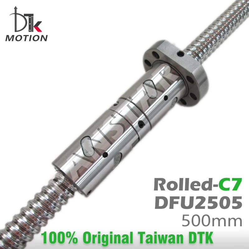 DTK DFU2505 Double Nut C7 Rolled 500mm Lead 5mm Ball Screw Thread Shaft High Precision Flange CNC Replace TBI R25 Made in Taiwan