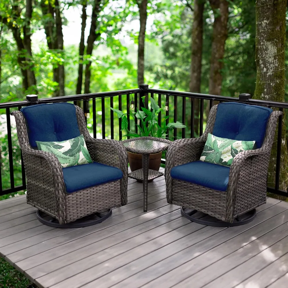 

Outdoor 360 Degree Swivel Rocker Patio Chairs Sets of 2 and Matching Side Table - 3 Piece Patio Wicker Glider Chairs