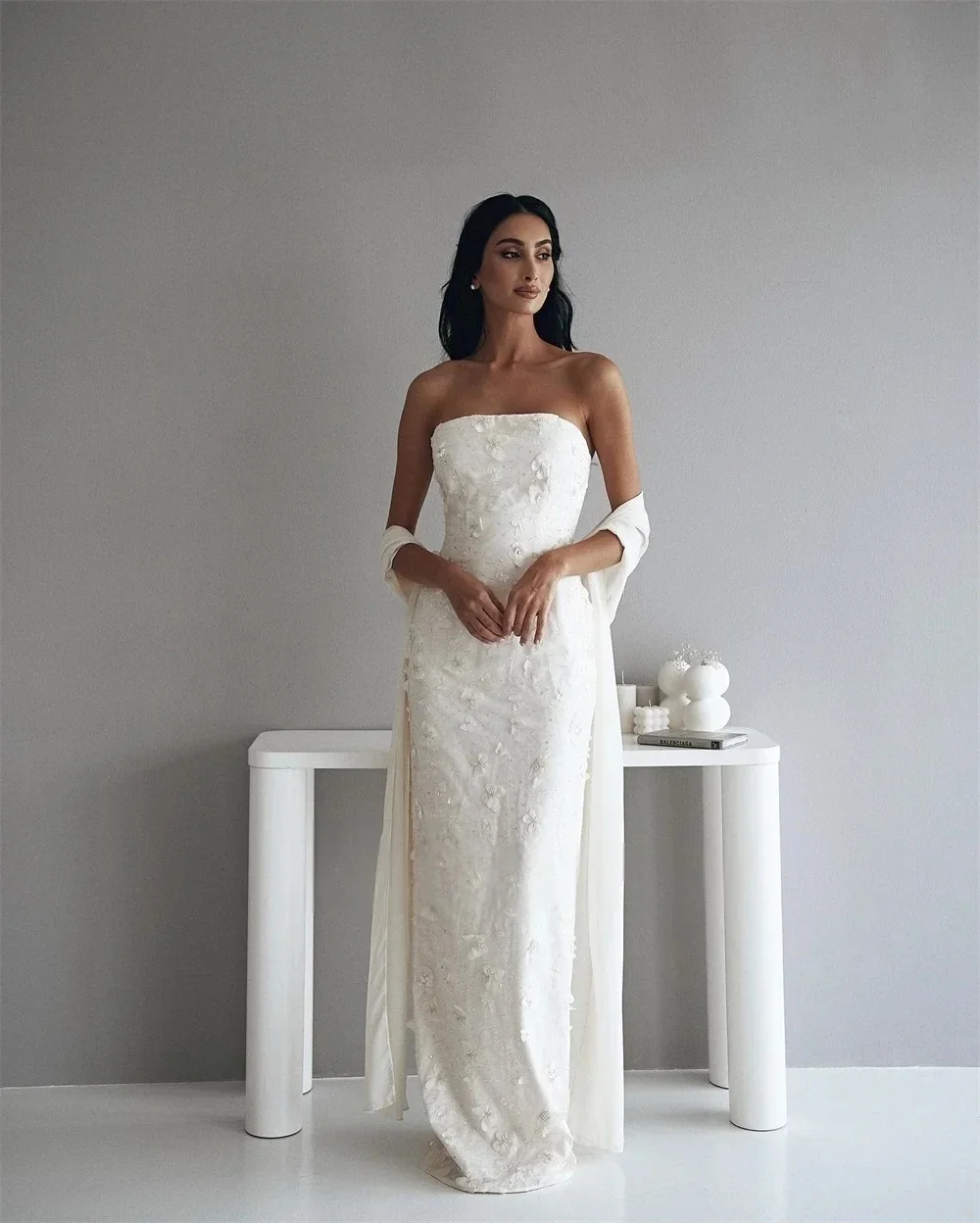 JDY Abito da festa aderente senza spalline personalizzato elegante di alta qualità - Abito da sera con gonna con paillettes/paillettes con perline floreali فستان ل