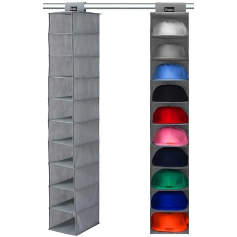10 Shelf Hat Rack Hanging Closet/Organizer for Storage - Best Baseball Cap Holder Gray