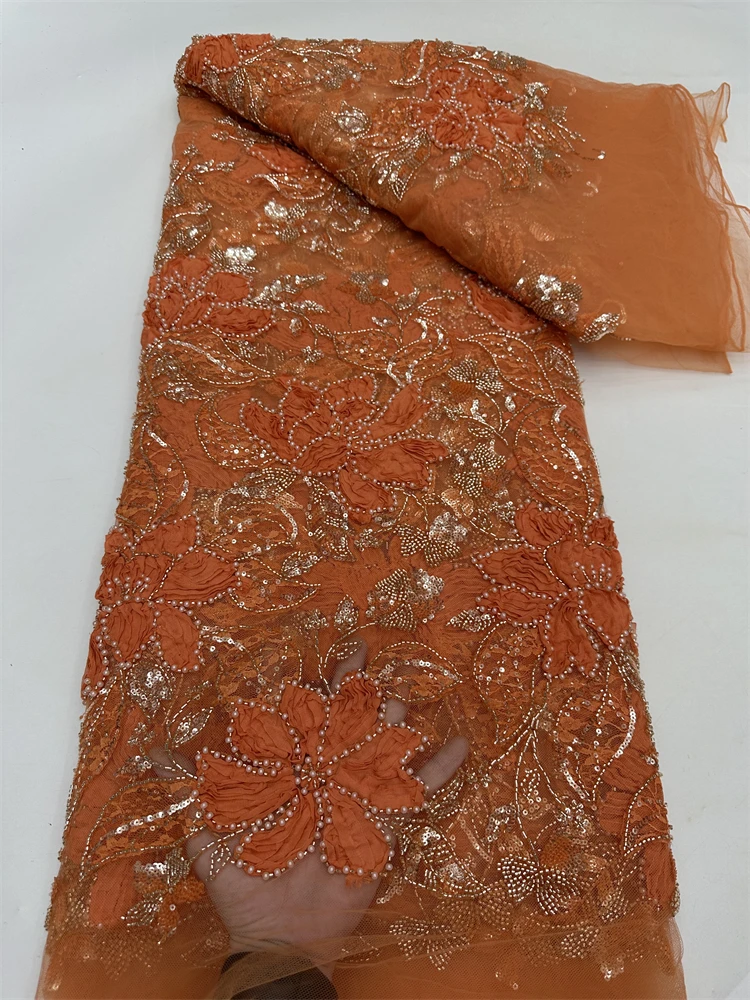 豪華なアフリカビーズネットメッシュレース生地 2025 ビーズ刺繍スパンコールフレンチチュールレースナイジェリアの結婚式のパーティードレス