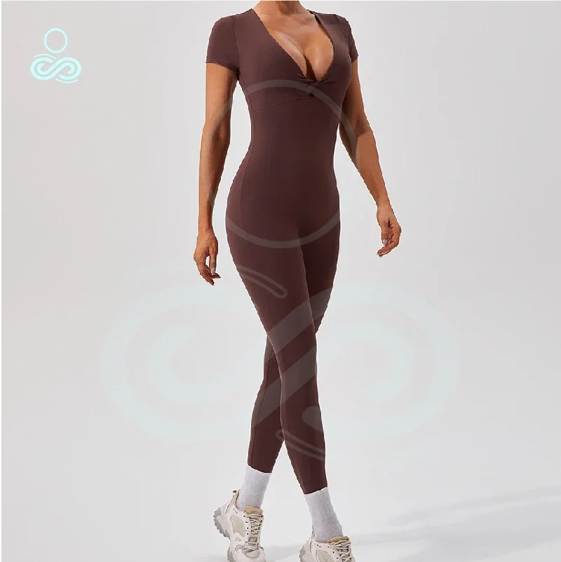 Sexy and Comfortable Short Sleeved Yoga Jumpsuit for Women Sports and Fitness Training Dance One-piece Jumpsuit gym set women