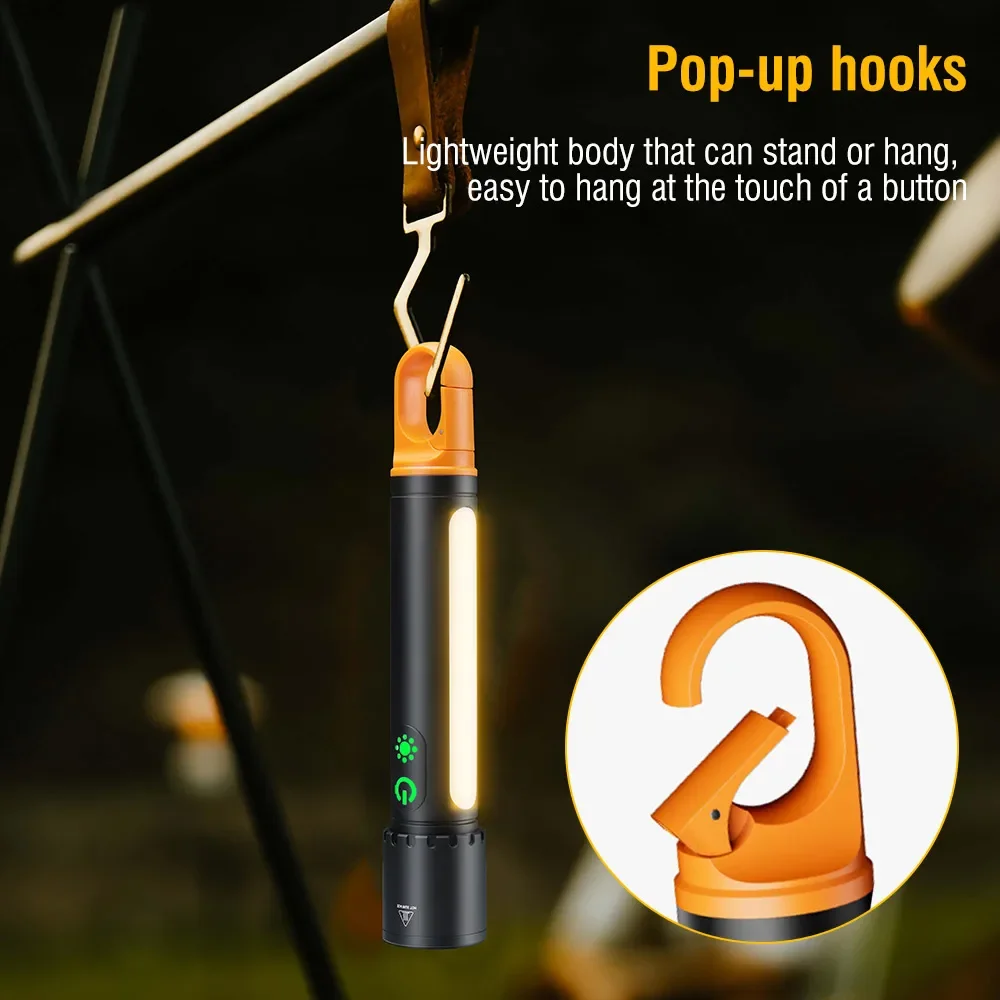 BORUiT Multifunctional LED Flashlight 750LM 21700 USB C Charging Portable Zoom Torch With Hook Outdoor Camping Fishing Lantern