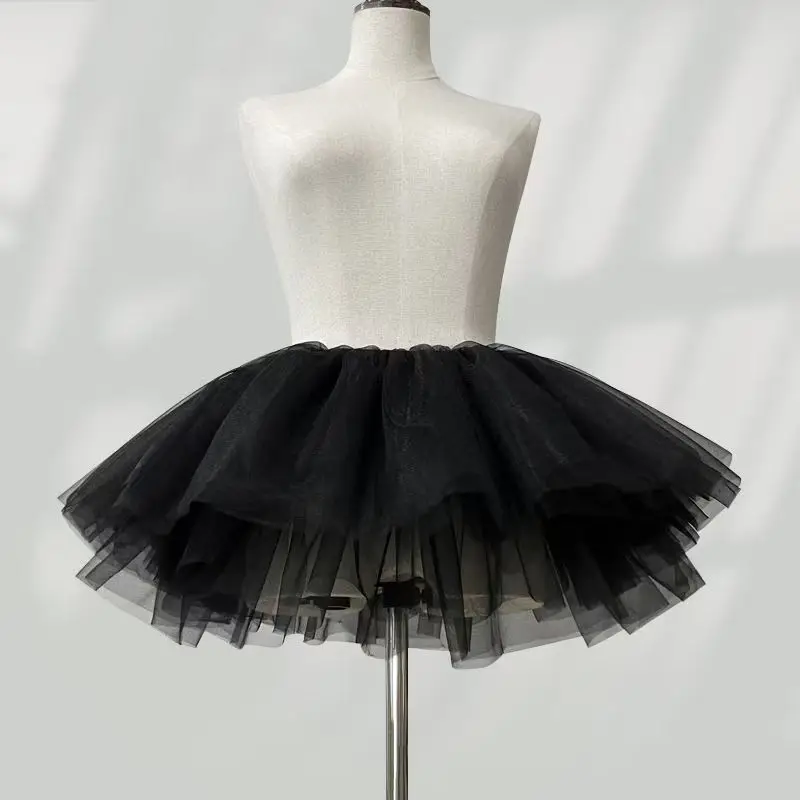 Lolita Cosplay Petticoats Women Girls 2024 Puffy Black Tutu Skirt 6 Layered Tulle Ballet Dance A-Line Pettiskirts Underskirt