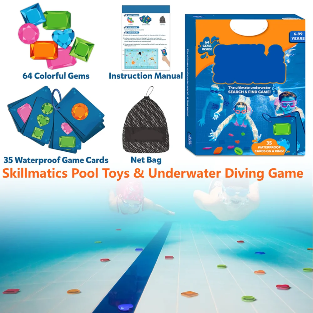 لعبة الغوص الصيد جوهرة مع حقيبة شبكية تحت الماء العثور على الأحجار الكريمة مجموعة ألعاب 64 الأحجار الكريمة الملونة للأطفال الصيف متعة Skillmatics لعبة حمام السباحة
