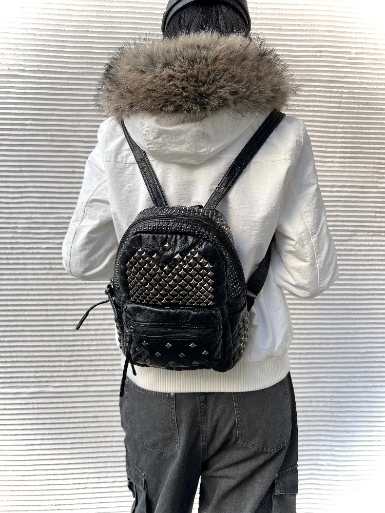 

Original Design Fashionable Versatile Small Backpack Irregular Rivet Design Punk Style Backpacks for Women